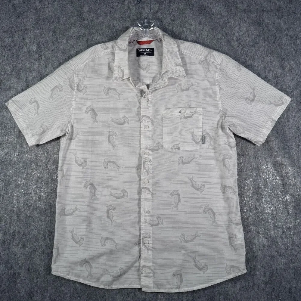 Simms Shirt Mens Size Medium White Short Sleeve Pocket Fishing Lightweight - Picture 2 of 11